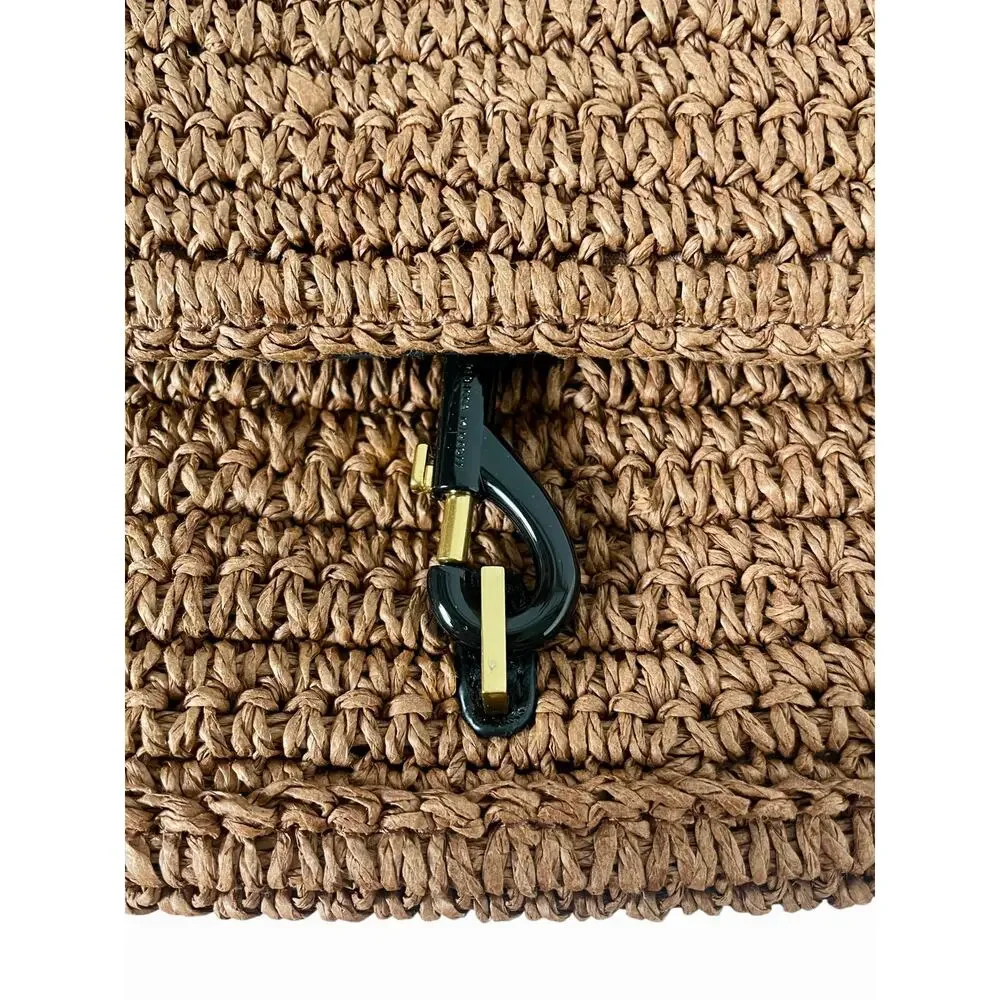 Rebecca Minkoff Edie Medium Crossbody Tawny Brown Raffia Straw Chain Bag